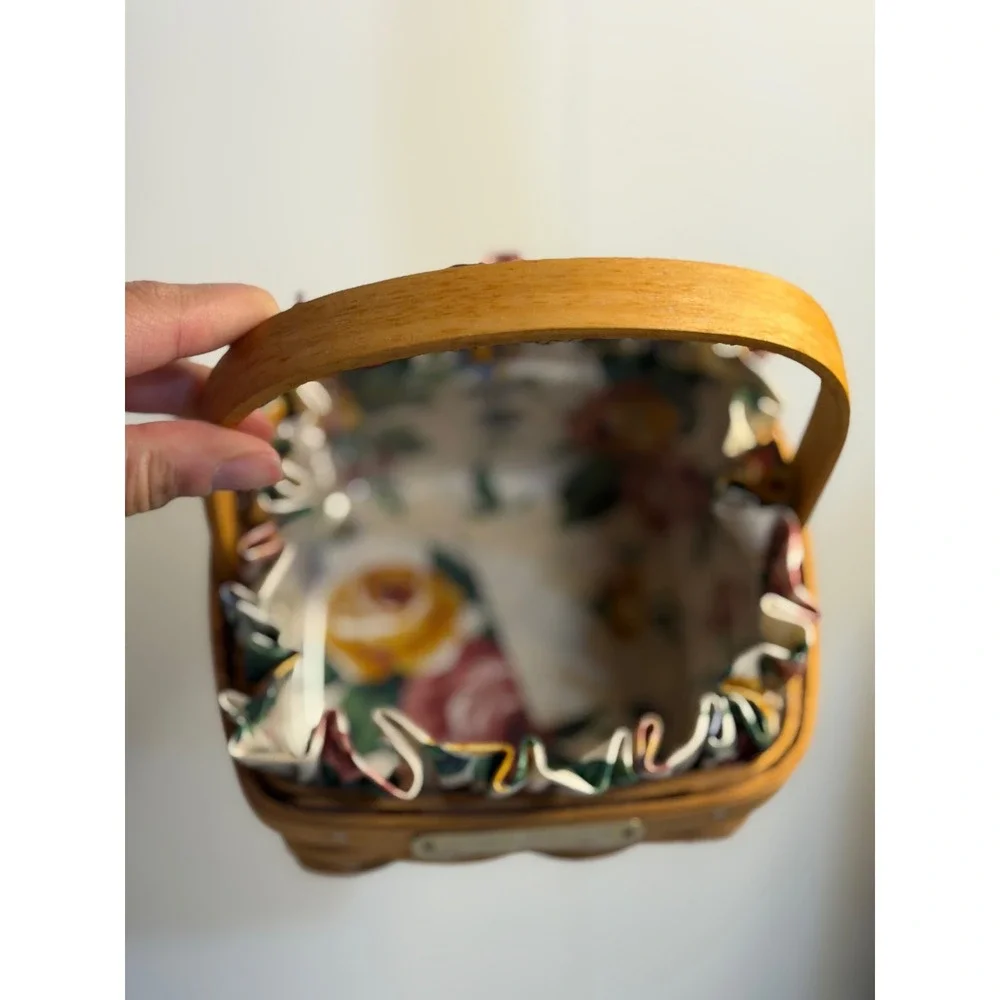 VTG Longaberger Hostess Appreciation Basket Brown Woven Floral Fabric Liner 1996